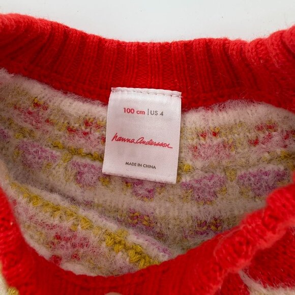 Hanna Andersson Girls Fair Isle Knit Sweater Red Multicolor Size US 4 - Picture 3 of 5
